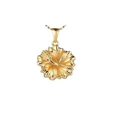 STERLING SILVER 925 YELLOW GOLD PLATED HAWAIIAN HIBISCUS FLOWER PENDANT 15MM
