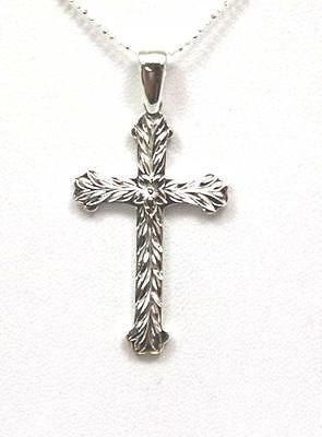 22MM SILVER 925 HAWAIIAN PLUMERIA MAILE LEAVES CROSS PENDANT