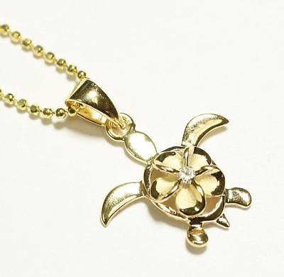 SILVER 925 HAWAIIAN PLUMERIA FLOWER HONU TURTLE PENDANT YELLOW