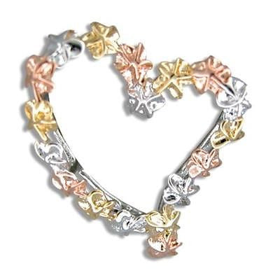 SILVER 925 ROSE YELLOW GOLD PLATED RHODIUM HAWAIIAN PLUMERIA HEART PENDANT