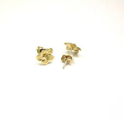 7MM SOLID 14K YELLOW GOLD HAWAIIAN FANCY PLUMERIA FLOWER STUD EARRINGS