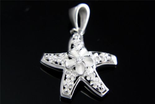 STERLING SILVER 925 HAWAIIAN PLUMERIA FLOWER STARFISH PENDANT CZ
