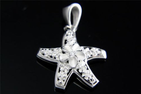 STERLING SILVER 925 HAWAIIAN PLUMERIA FLOWER STARFISH PENDANT CZ