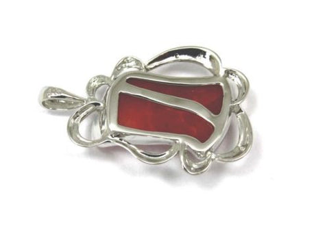 UNIQUE GENUINE NATURAL RED CORAL PENDANT 14K SOLID WHITE GOLD DIAMOND