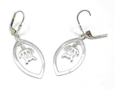 SILVER 925 HAWAIIAN TURTLE DANGLE EARRINGS ON LEVERBACK