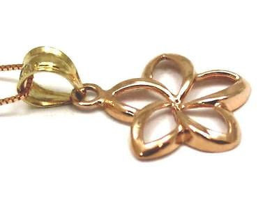 14MM 14K SOLID PINK ROSE GOLD HAWAIIAN POLISH SHINY OPEN PLUMERIA FLOWER PENDANT