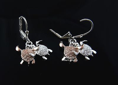 925 SILVER ROSE GOLD COUPLE HAWAIIAN HONU TURTLE DANGLING LEVERBACK EARRINGS