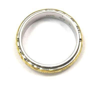 2 TONE YELLOW SILVER 925 HAWAIIAN PRINCESS SCROLL 4/6MM DOUBLE BAND RING SZ 3-12