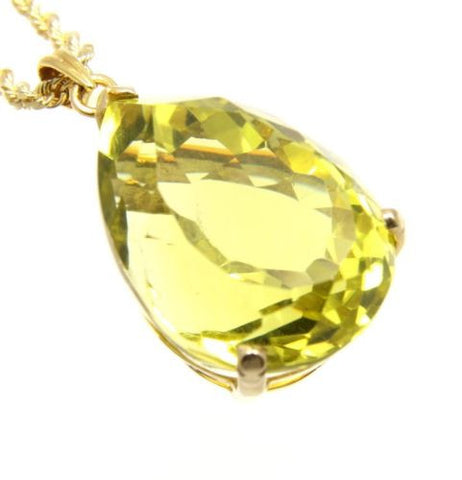 34.55CT GENIUNE 18MMX25MM TEARDROP LIME QUARTZ PENDANT IN 14K YELLOW GOLD