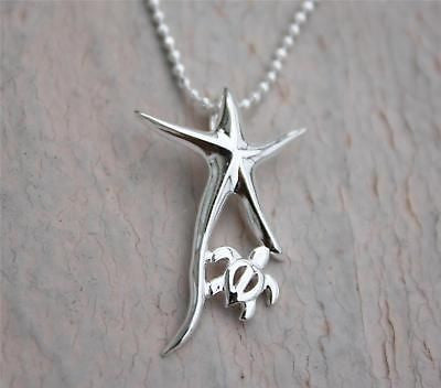 STERLING SILVER 925 SHINY HAWAIIAN STARFISH HONU TURTLE PENDANT