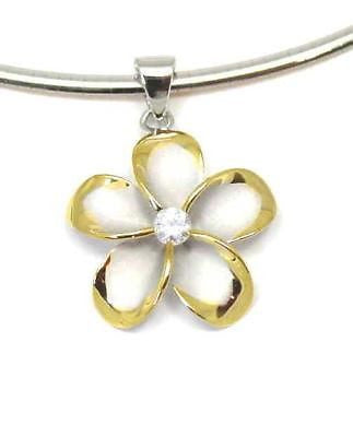 SILVER 925 HAWAIIAN PLUMERIA PENDANT RHODIUM 24MM YG