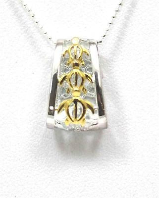 SILVER 925 HAWAIIAN 3 YELLOW GOLD PLATED 2 TONE HONU SEA TURTLE SLIDER PENDANT