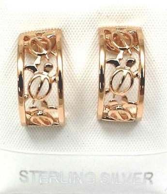 SILVER 925 PINK ROSE GOLD HAWAIIAN 3 HONU SEA TURTLE HOOP POST STUD EARRINGS