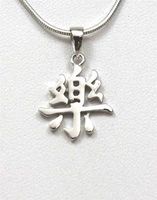 STERLING SILVER 925 SHINY CHINESE CHARACTER HAPPINESS PENDANT CHARM RHODIUM