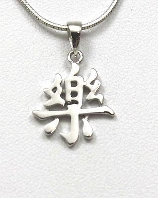STERLING SILVER 925 SHINY CHINESE CHARACTER HAPPINESS PENDANT CHARM RHODIUM