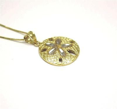 15MM 14K YELLOW GOLD HAWAIIAN SAND DOLLAR CHARM PENDANT WHITE GOLD DIAMOND CUT