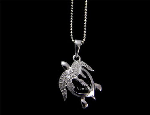 STERLING SILVER 925 HAWAIIAN SPARKLY CZ CUT OUT HONU TURTLE PENDANT