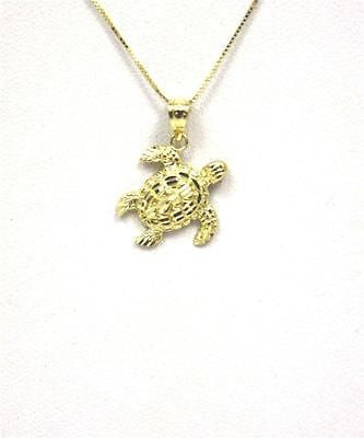 14K SOLID YELLOW GOLD SPARKLY DIAMOND CUT HAWAIIAN SEA TURTLE HONU PENDANT SMALL