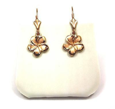 11MM SOLID 14K PINK ROSE GOLD HAWAIIAN FANCY PLUMERIA FLOWER EARRINGS LEVERBACK