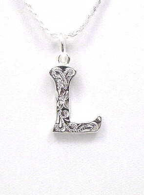 925 STERLING SILVER HEAVY HAWAIIAN PLUMERIA SCROLL INITIAL LETTER L PENDANT