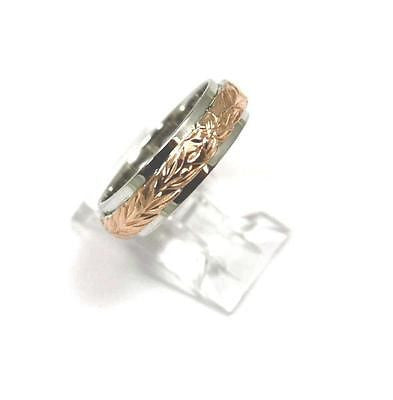 PINK 2T SILVER 925 HAWAIIAN PLUMERIA MAILE LEAF 4MM 6MM DOUBLE BAND RING SZ 3-10