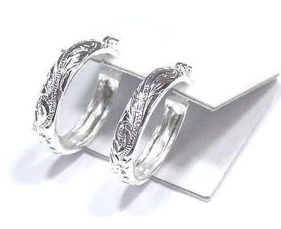 28MM SILVER 925 HAWAIIAN PLUMERIA SCROLL ROUND HOOP EARRING