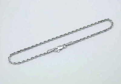 1.85MM SOLID 14K WHITE GOLD DIAMOND CUT ROPE CHAIN ANKLET 9"