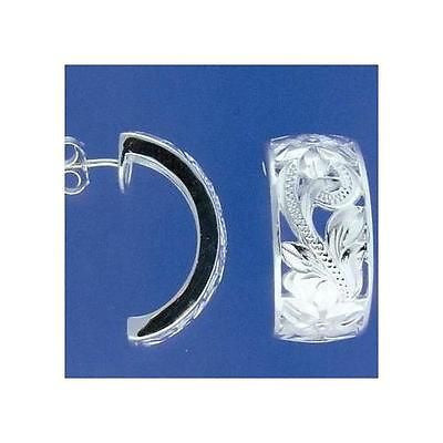 SILVER 925 HAWAIIAN CUT OUT PLUMERIA PRINCESS SCROLL EARRINGS SMOOTH EDGE 9MM