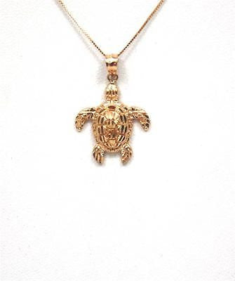 14K SOLID PINK ROSE GOLD SPARKLY DIAMOND CUT HAWAIIAN SEA TURTLE HONU PENDANT M