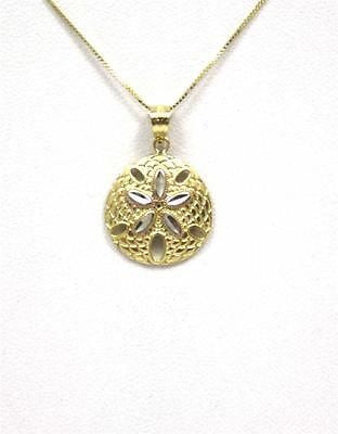 15MM 14K YELLOW GOLD HAWAIIAN SAND DOLLAR CHARM PENDANT WHITE GOLD DIAMOND CUT