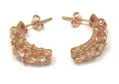 PINK ROSE GOLD STERLING SILVER 925 HAWAIIAN PLUMERIA FLOWER HOOP POST EARRINGS