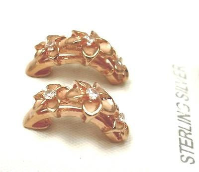 PINK ROSE GOLD STERLING SILVER 925 HAWAIIAN PLUMERIA FLOWER HOOP POST EARRINGS