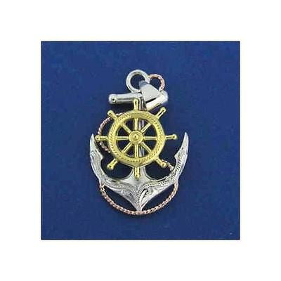 STERLING SILVER 925 TRICOLOR HAWAIIAN SCROLL ANCHOR OF HOPE SHIP WHEEL PENDANT