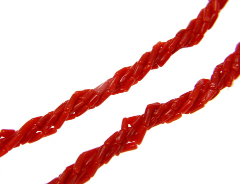 GENUINE NATURAL (NOT ENHANCED) RED CORAL 5 STRAND BRAIDED NECKLACE 6MM 17"