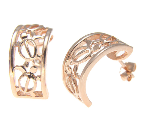 SILVER 925 PINK ROSE GOLD HAWAIIAN 3 HONU SEA TURTLE HOOP POST STUD EARRINGS