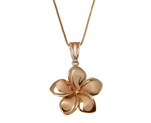 17MM SOLID 14K PINK ROSE GOLD HAWAIIAN FANCY PLUMERIA FLOWER CHARM PENDANT