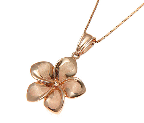 17MM SOLID 14K PINK ROSE GOLD HAWAIIAN FANCY PLUMERIA FLOWER CHARM PENDANT