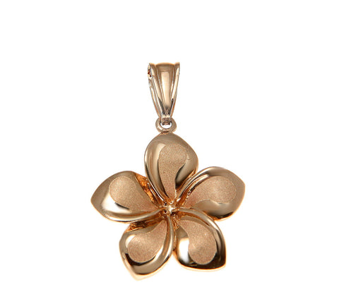 17MM SOLID 14K PINK ROSE GOLD HAWAIIAN FANCY PLUMERIA FLOWER CHARM PENDANT