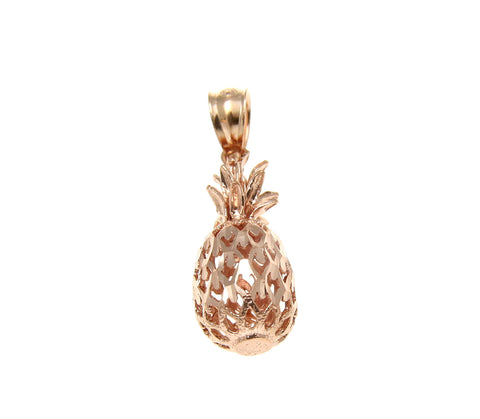 SOLID 14K PINK ROSE GOLD HAWAIIAN DIAMOND CUT PINEAPPLE CHARM PENDANT 7.5MM