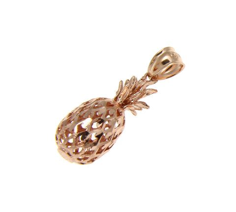 SOLID 14K PINK ROSE GOLD HAWAIIAN DIAMOND CUT PINEAPPLE CHARM PENDANT 7.5MM