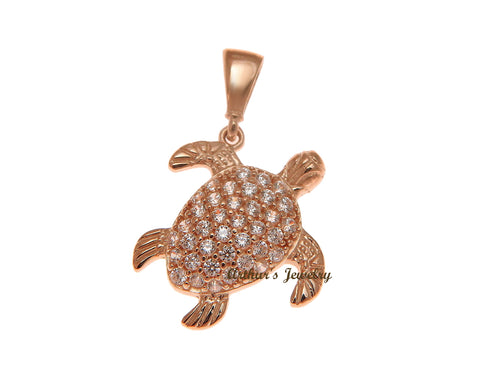 SOLID 14K ROSE GOLD SPARKLY HAWAIIAN SEA TURTLE BLING CZ CHARM PENDANT 13.65MM