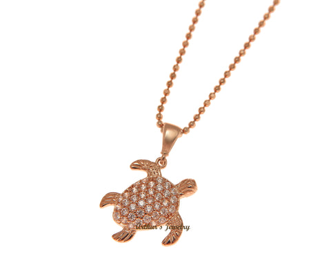 SOLID 14K ROSE GOLD SPARKLY HAWAIIAN SEA TURTLE BLING CZ CHARM PENDANT 13.65MM
