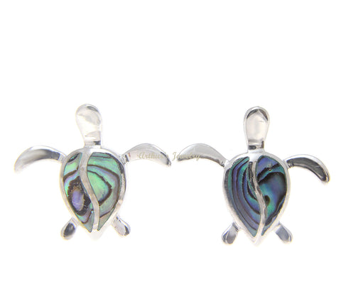 925 Sterling Silver Hawaiian Honu Sea Turtle Abalone Shell Paua Post Earrings