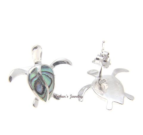925 Sterling Silver Hawaiian Honu Sea Turtle Abalone Shell Paua Post Earrings