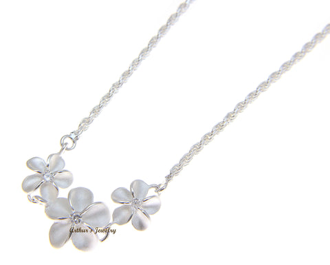 SILVER 925 HAWAIIAN 8MM-10MM-8MM PLUMERIA ROPE CHAIN ANKLET CZ 10"
