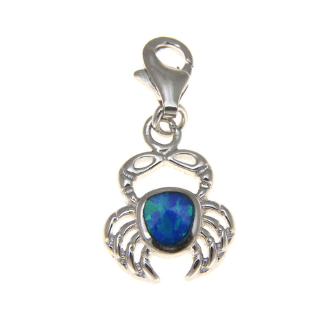 925 Sterling Silver Rhodium Hawaiian Crab Blue Opal Clasp Enhancer Pendant Charm