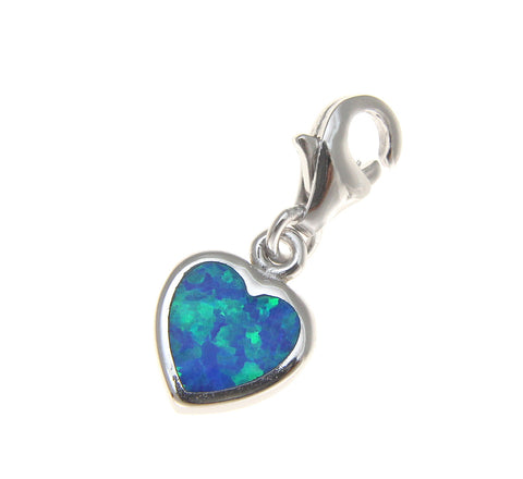 925 Sterling Silver Rhodium Hawaiian Heart Opal Clasp Enhancer Pendant Charm