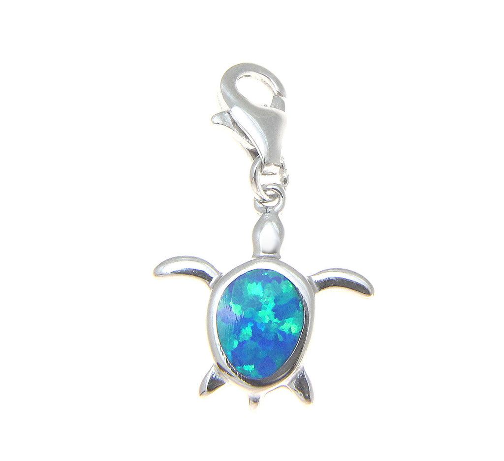 925 Sterling Silver Rhodium Hawaiian Honu Turtle Opal Enhancer Pendant Charm