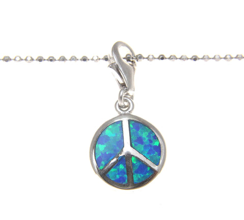 925 Sterling Silver Rhodium Peace Sign Blue Opal Clasp Enhancer Pendant Charm