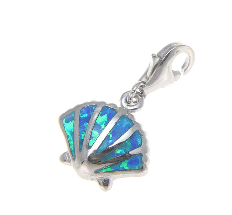 925 Silver Rhodium Hawaiian Sunrise Shell Blue Opal Clasp Enhancer Pendant Charm
